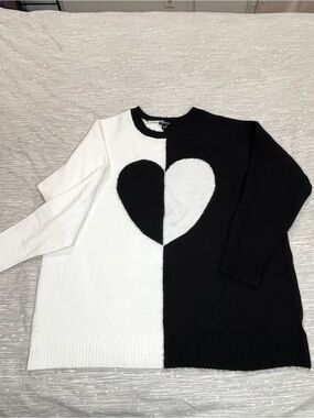 Black & White Heart Block Knit Sweater